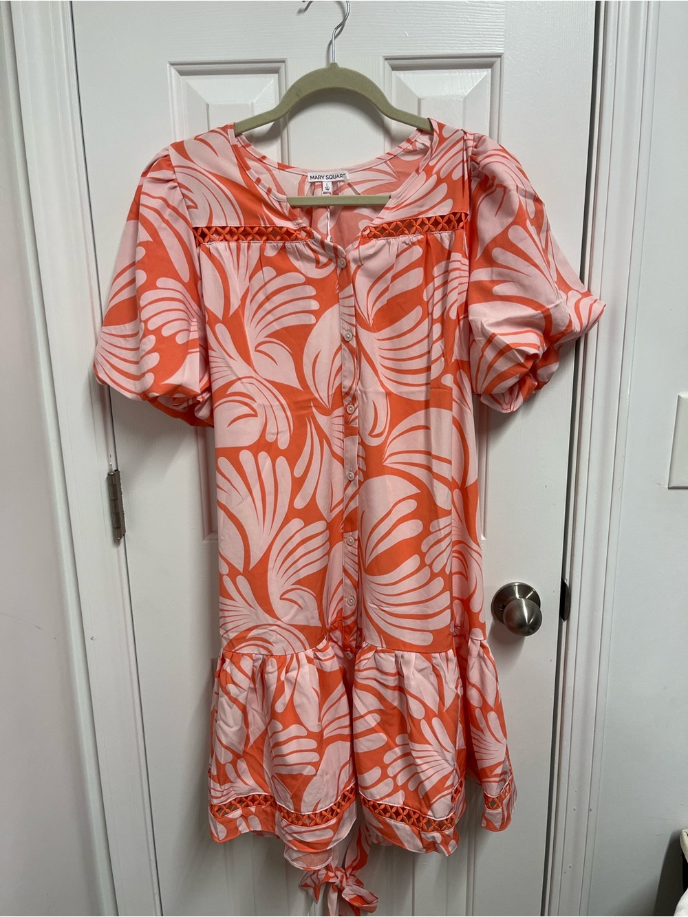 Mary Square Coral Pink Tropical Print Women’s Dress